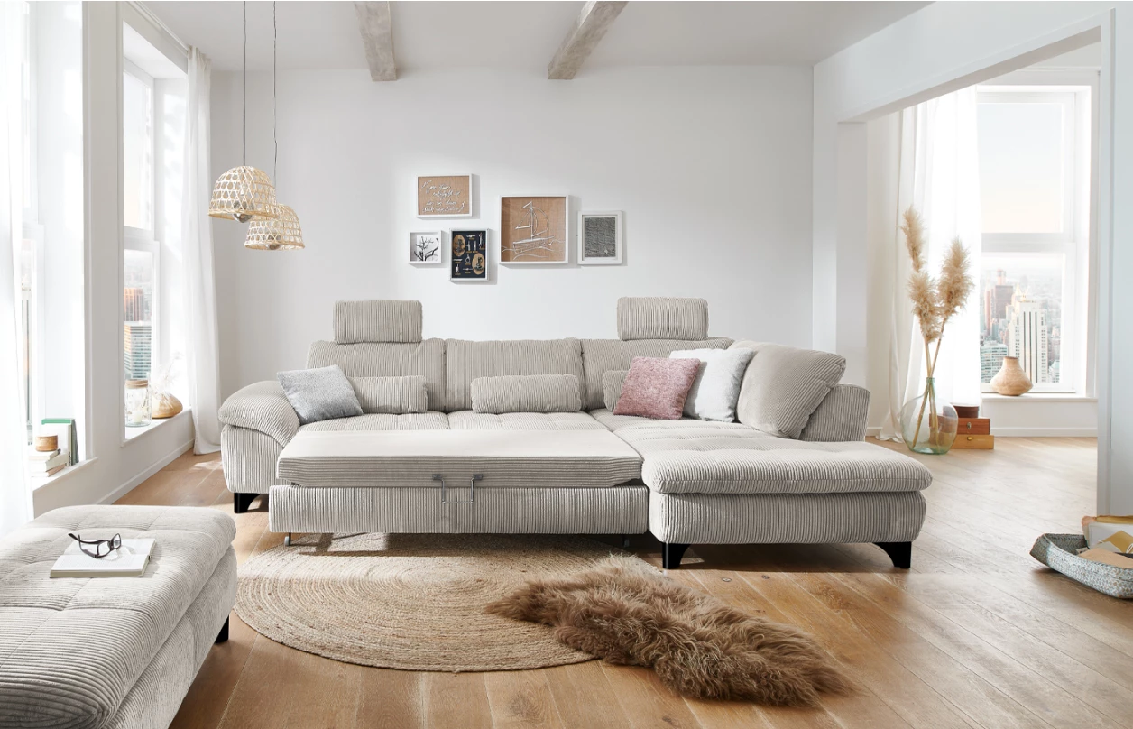 Rohová sedacia súprava MP-IN14007, krémová štruktúrovaná látka 2