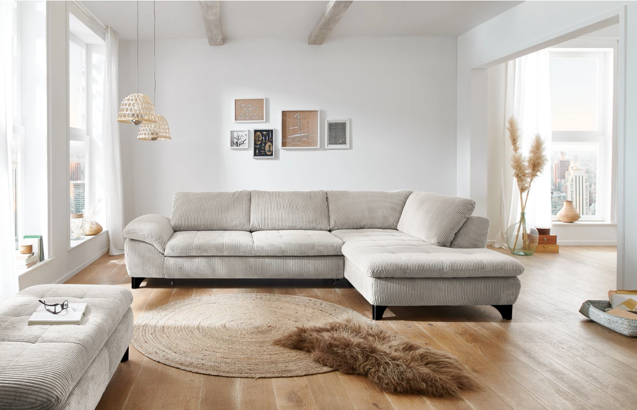 Rohová sedacia súprava MP-IN14007, krémová štruktúrovaná látka 3