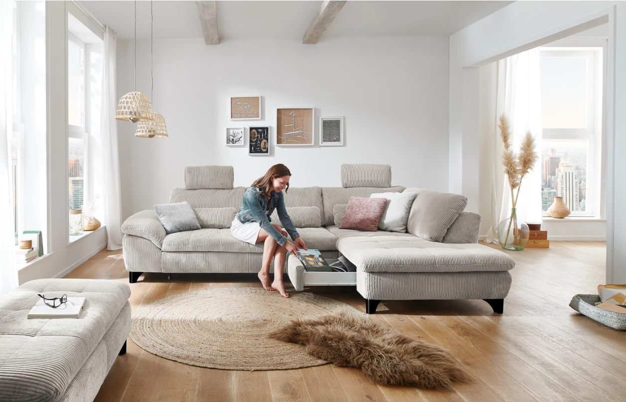 Rohová sedacia súprava MP-IN14007, krémová štruktúrovaná látka 4