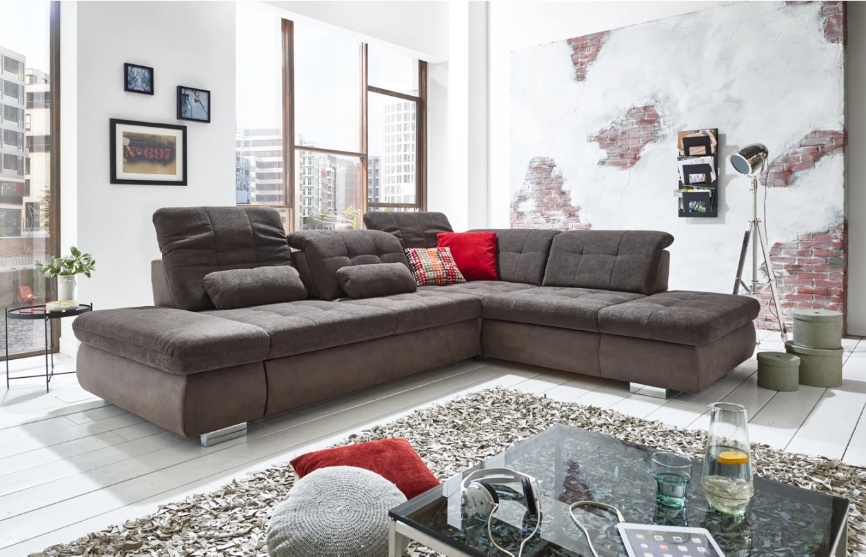 Rohová sedacia súprava Spotlight, ružová látka, pravý roh, s funkciami 3