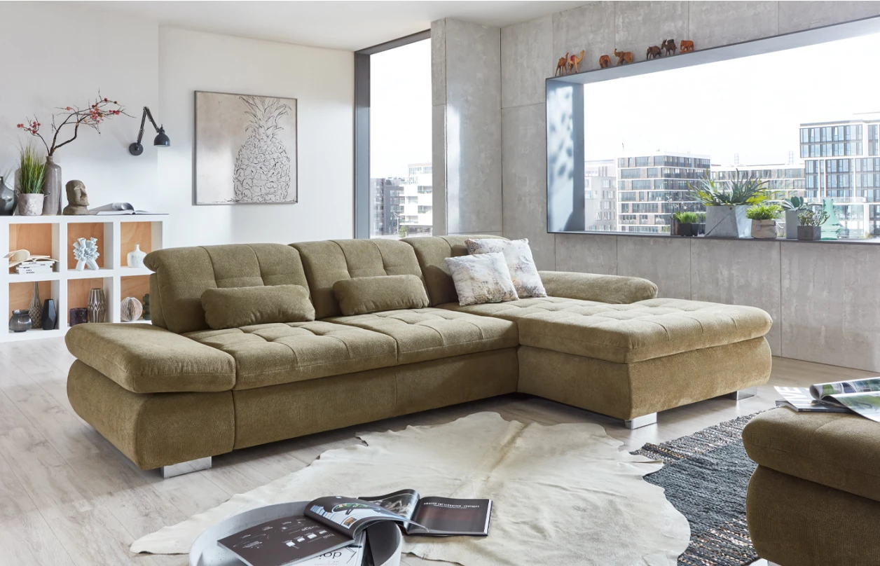 Rohová sedacia súprava Spotlight, ružová látka, pravý roh, s funkciami 4