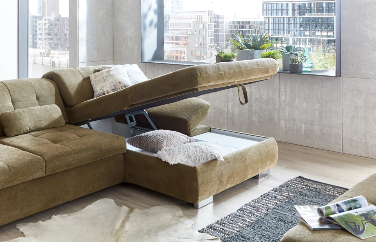 Rohová sedacia súprava Spotlight, ružová látka, pravý roh, s funkciami 5