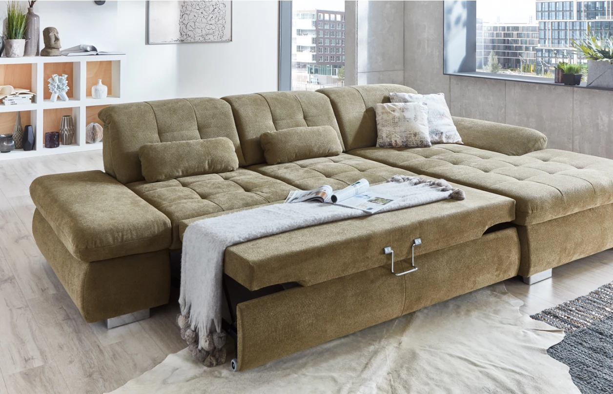 Rohová sedacia súprava Spotlight, ružová látka, pravý roh, s funkciami 6