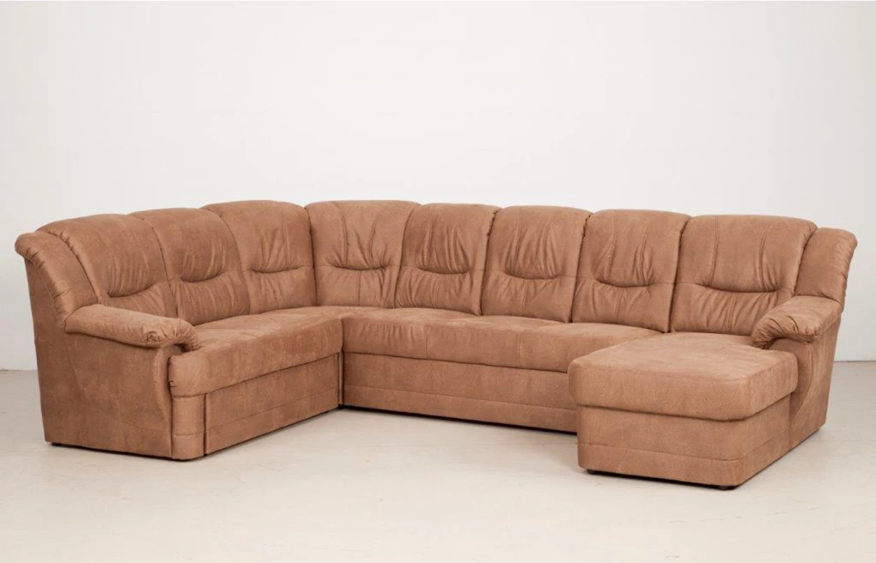 Sedacia súprava Orion, tvar U, šedo-hnedá tkanina / ekokoža Sedacia súprava