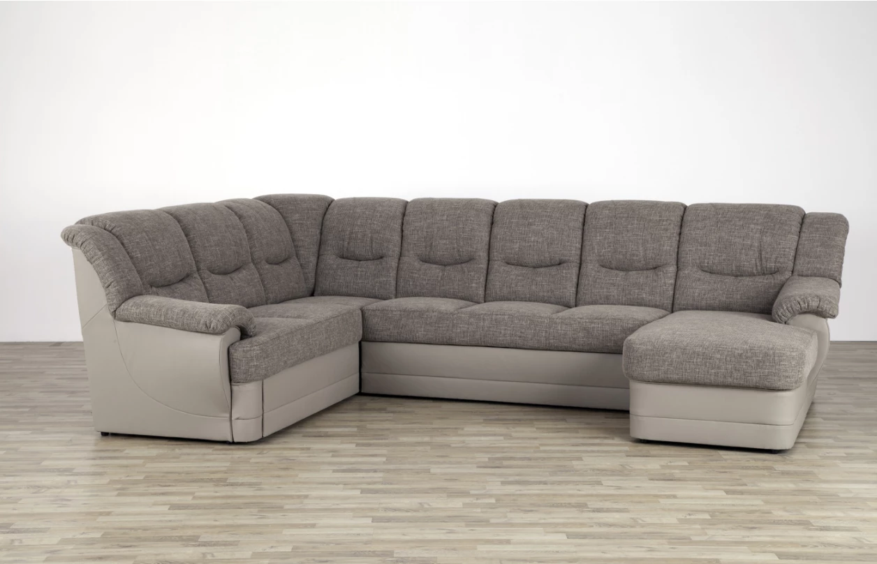 Sedacia súprava Orion, tvar U, šedo-hnedá tkanina / ekokoža Sedacia súprava