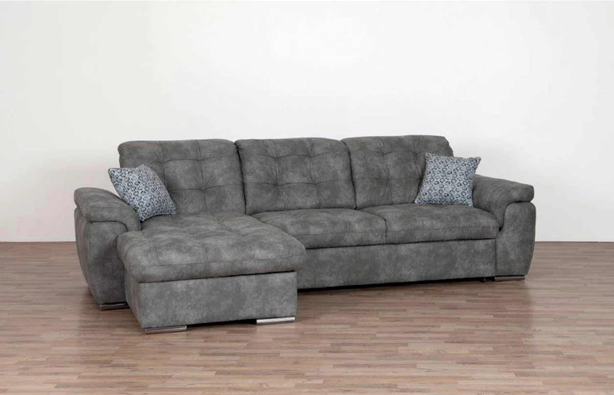 Rohová sedacia súprava Bilbao, tmavo šedá látka, pravý roh, s rozkladom 7