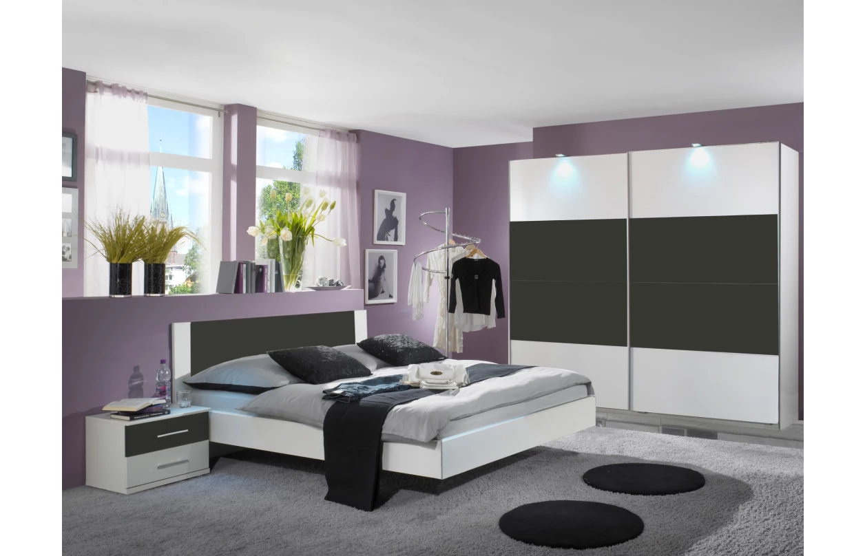 Posteľ s nočnými stolíkmi Nora 180x200 cm, biela/grafitová 7
