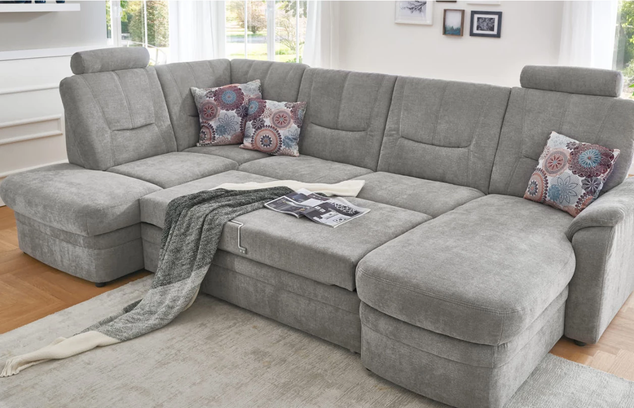 Sedacia súprava Skin, svetlo béžová látka, tvar U, bez funkcií 2