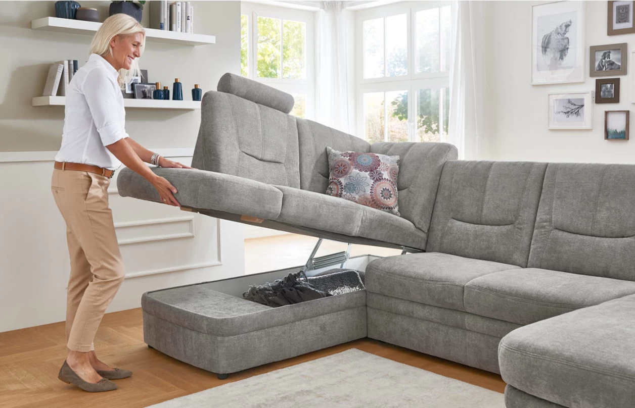 Sedacia súprava Skin, svetlo béžová látka, tvar U, bez funkcií 3