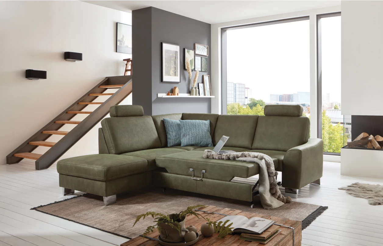 Sedacia súprava Stick, tvar U, tmavo šedá látka, s funkciami 3