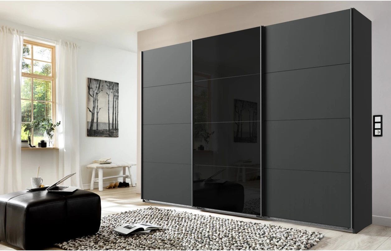 Šatníková skriňa Easy Plus, šírka 270 cm/výška 208 cm, grafit/sklo 14
