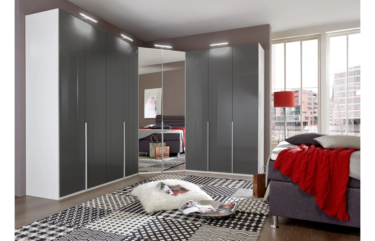 Šatníková skriňa Easy Plus, šírka 270 cm/výška 208 cm, grafit/sklo 18