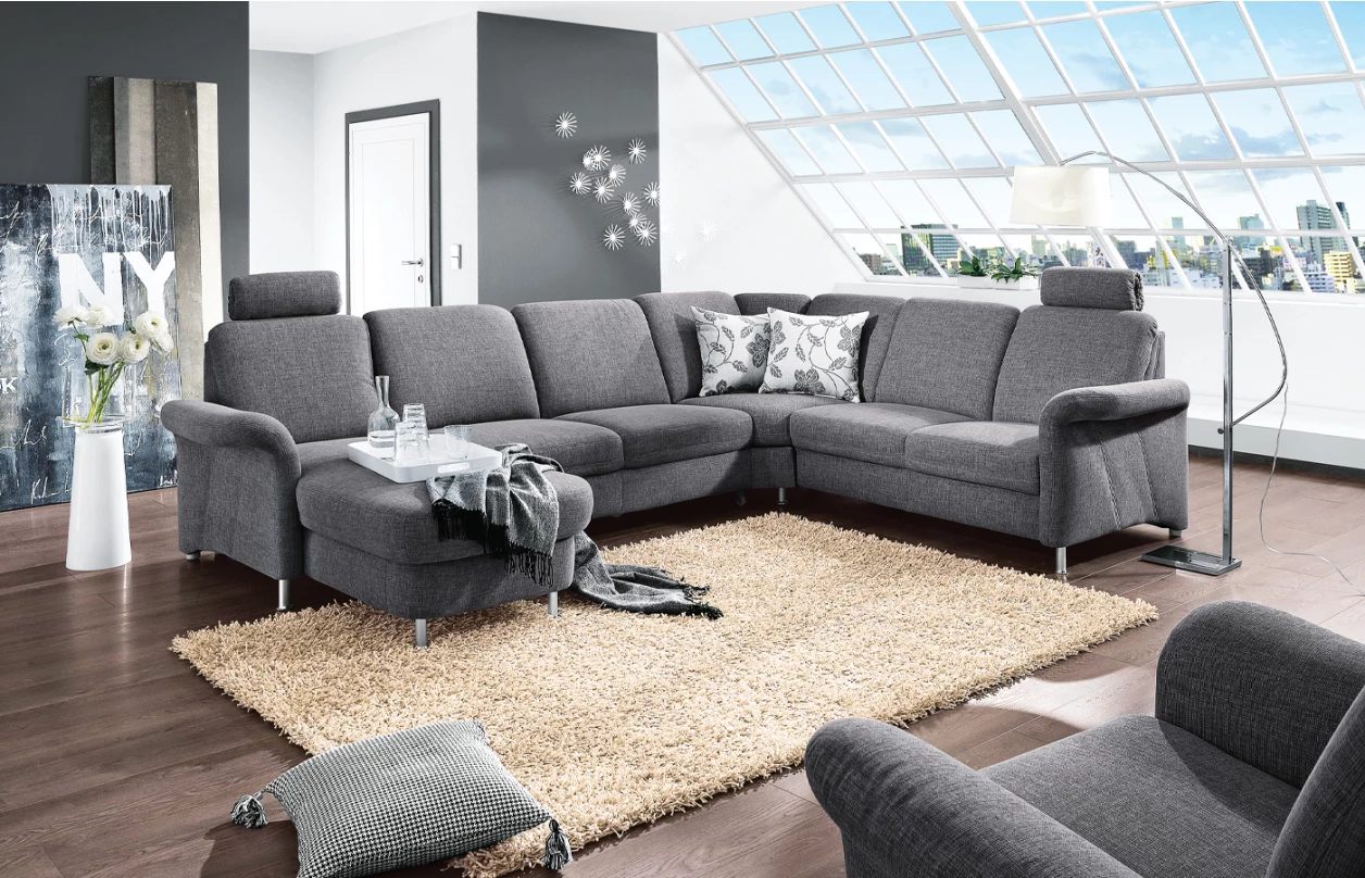 Sedacia súprava Joker, tvar U, šedá látka, s funkciami 4