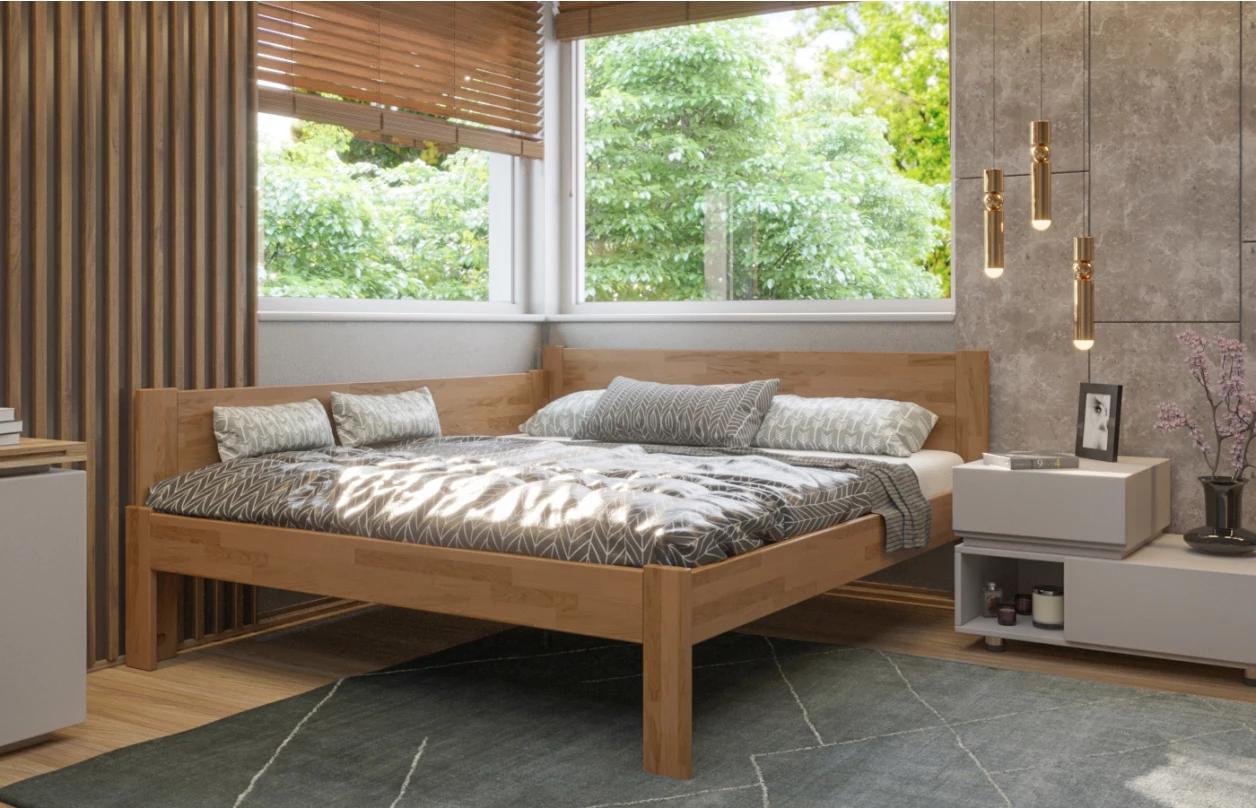 Rohová posteľ so  zástenou vľavo Fava L 180x200 cm, bieleny buk 5