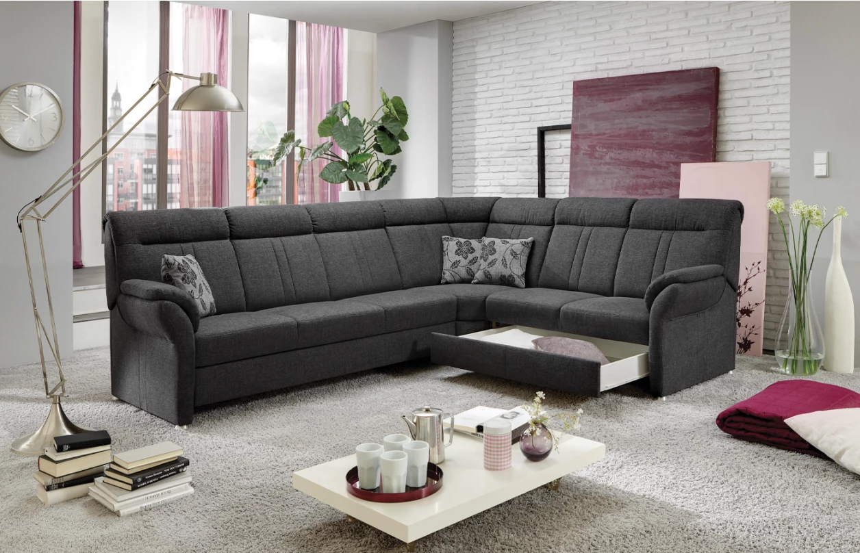 Rohová sedacia súprava Malaga, svetlo šedá látka, bez funkcí 1