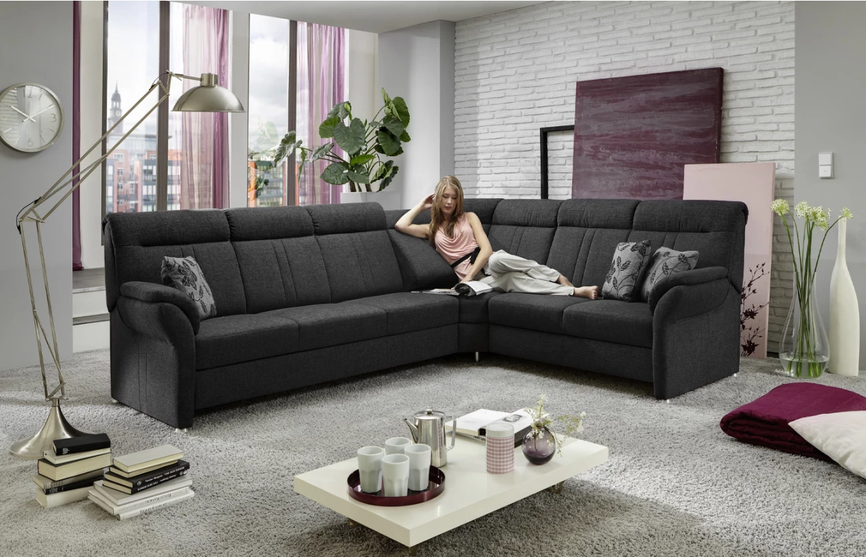 Rohová sedacia súprava Malaga, svetlo šedá látka, bez funkcí 2