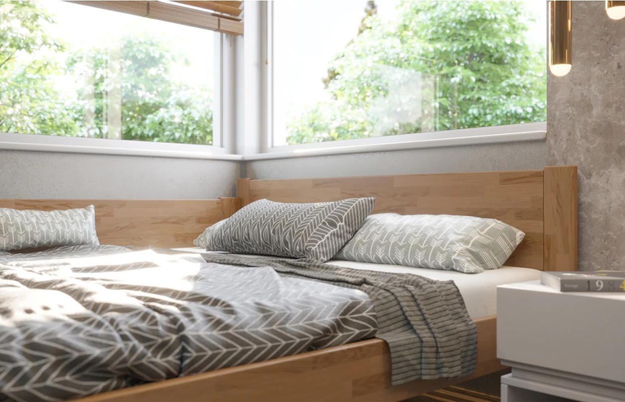 Rohová posteľ so zástenou vľavo Fava L 180x200 cm, šedý buk 7