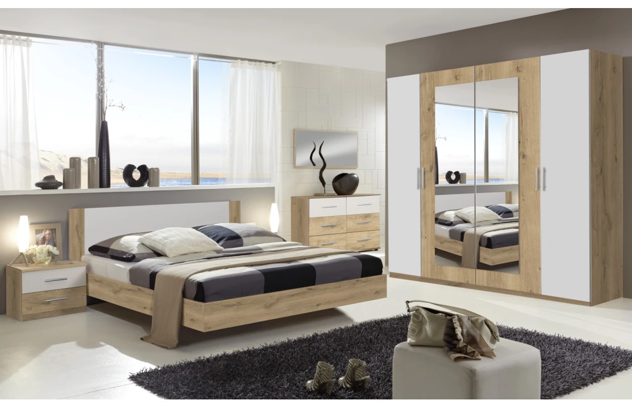 Posteľ s nočnými stolíkmi Nora 140x200 cm, biela/grafitová