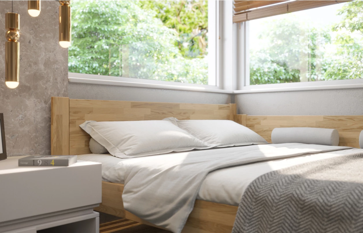 Rohová posteľ so zástenou vpravo Fava P 180x200 cm, bielený buk 7