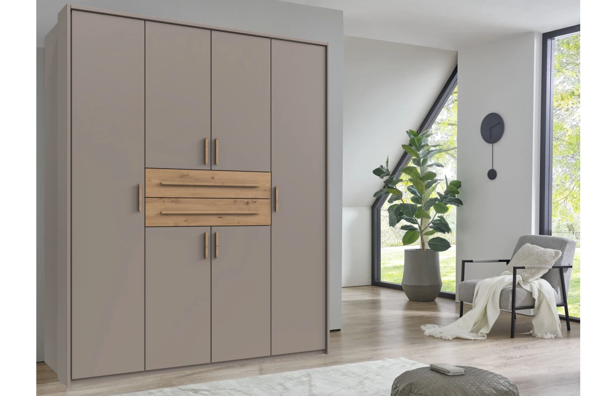 Šatníková skriňa so zásuvkami Digit, 225 cm, béžová kašmír/dub artisan 8