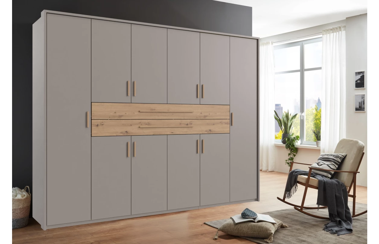 Šatníková skriňa so zásuvkami Digit, 225 cm, béžová kašmír/dub artisan 11