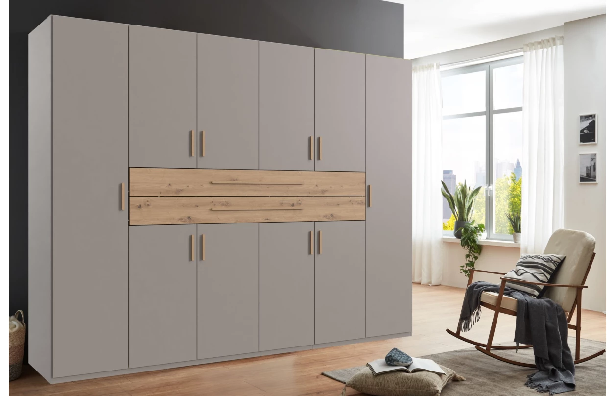 Šatníková skriňa so zásuvkami Digit, 225 cm, béžová kašmír/dub artisan 12