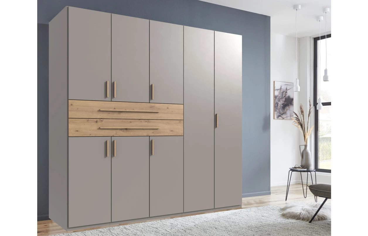 Šatníková skriňa so zásuvkami Digit, 225 cm, béžová kašmír/dub artisan 14
