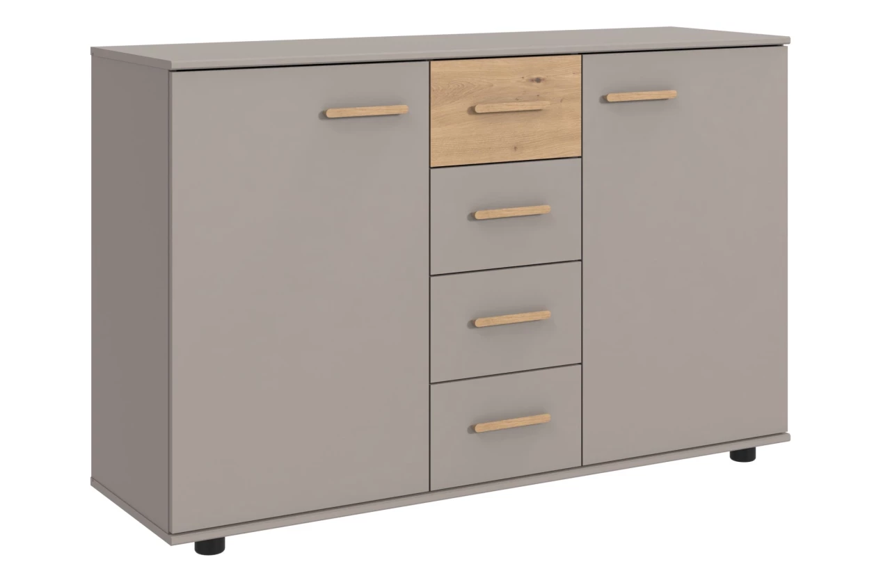 Šatníková skriňa so zásuvkami Digit, 225 cm, béžová kašmír/dub artisan 21
