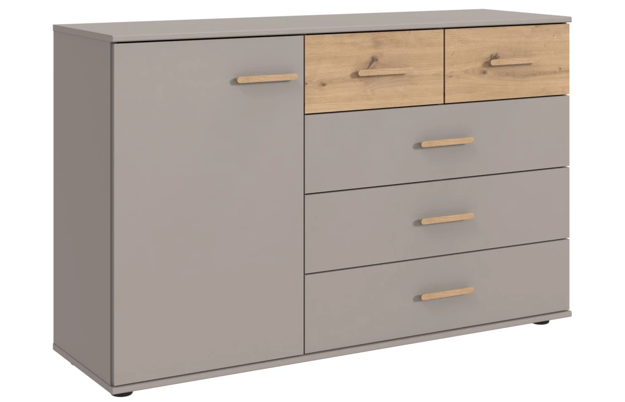 Šatníková skriňa so zásuvkami Digit, 225 cm, béžová kašmír/dub artisan 22