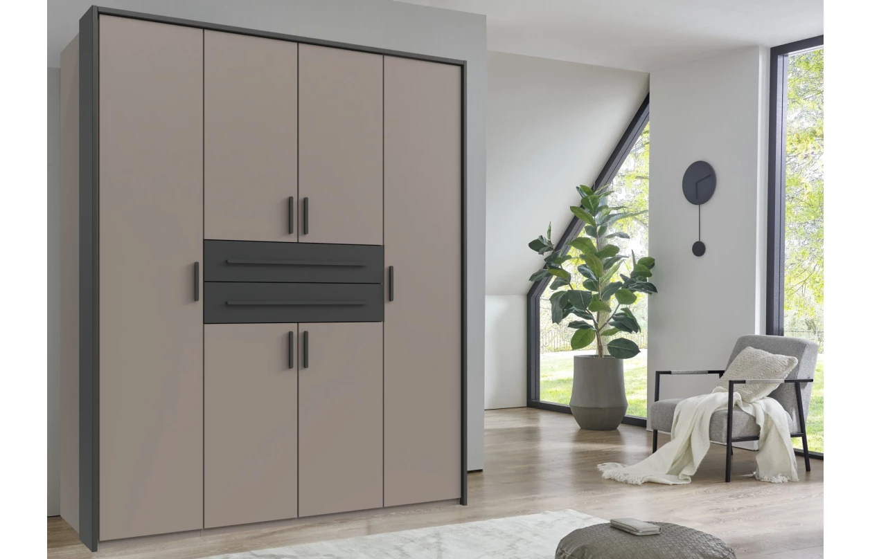 Šatníková skriňa so zásuvkami Digit, 225 cm, béžová kašmír/dub artisan 25