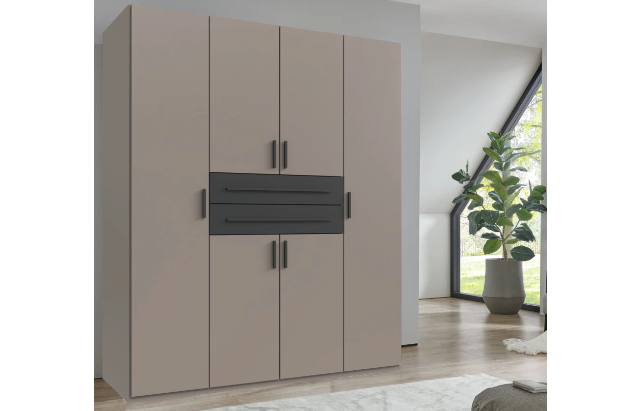 Šatníková skriňa so zásuvkami Digit, 225 cm, béžová kašmír/dub artisan 26