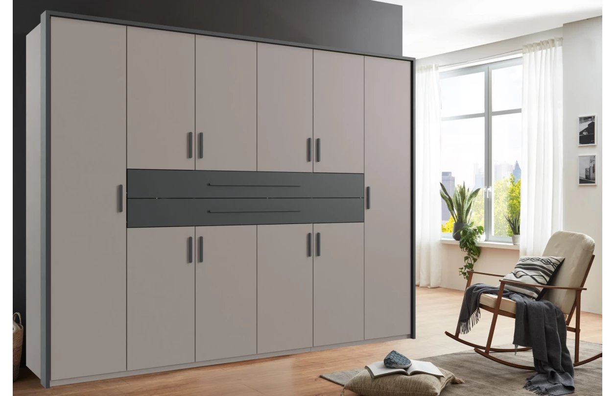 Šatníková skriňa so zásuvkami Digit, 225 cm, béžová kašmír/dub artisan 28