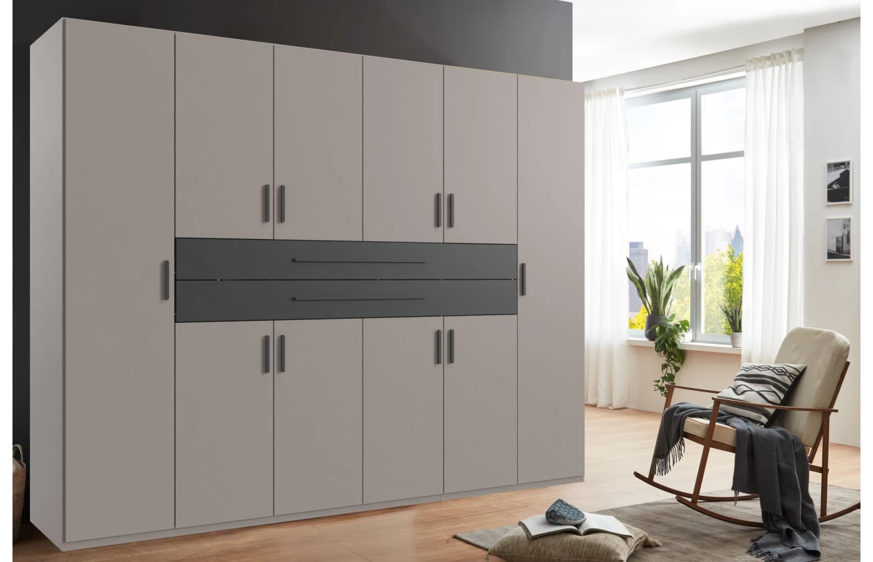 Šatníková skriňa so zásuvkami Digit, 225 cm, béžová kašmír/dub artisan 29