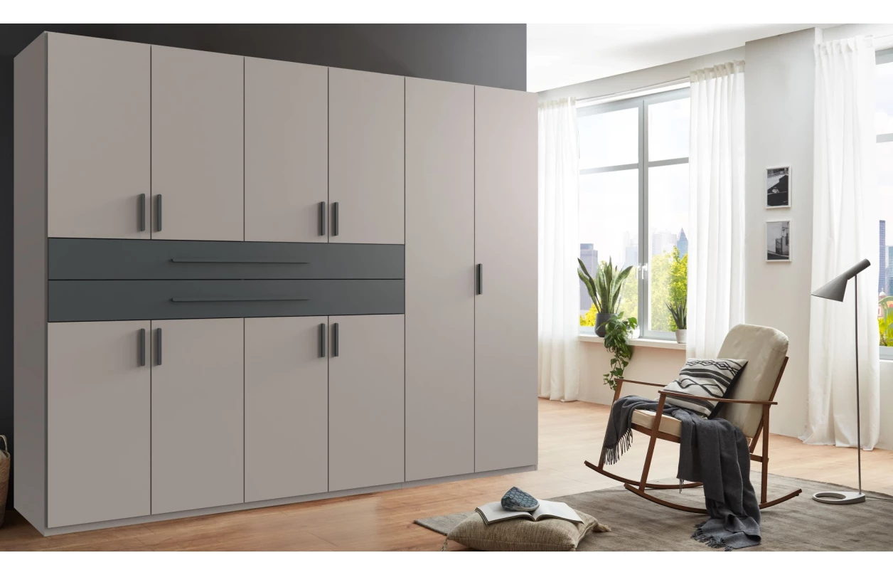 Šatníková skriňa so zásuvkami Digit, 225 cm, béžová kašmír/dub artisan 33
