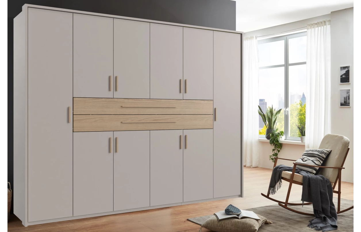 Šatníková skriňa so zásuvkami Digit, 225 cm, béžová kašmír/dub artisan 46