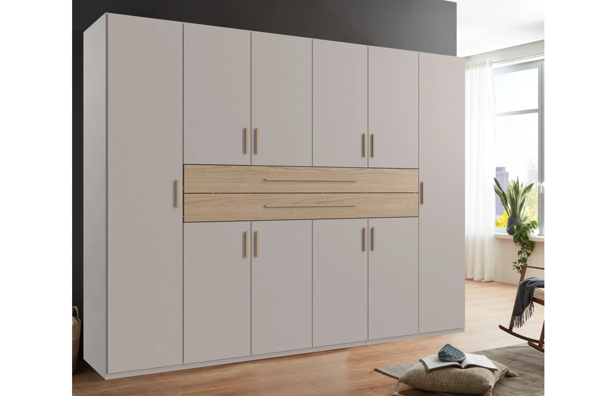 Šatníková skriňa so zásuvkami Digit, 225 cm, béžová kašmír/dub artisan 3