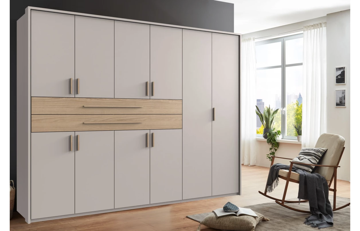 Šatníková skriňa so zásuvkami Digit, 225 cm, béžová kašmír/dub artisan 49