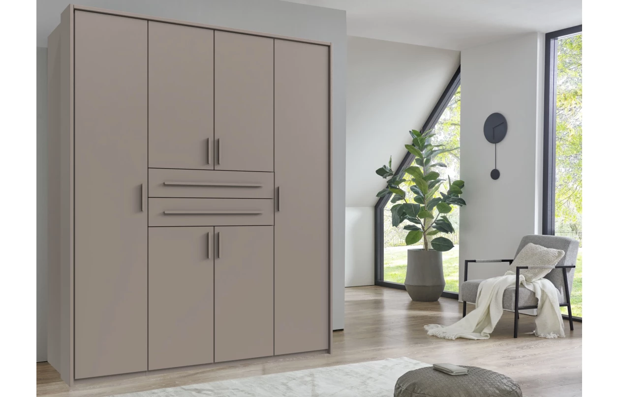 Šatníková skriňa so zásuvkami Digit, 225 cm, béžová kašmír/dub artisan 59