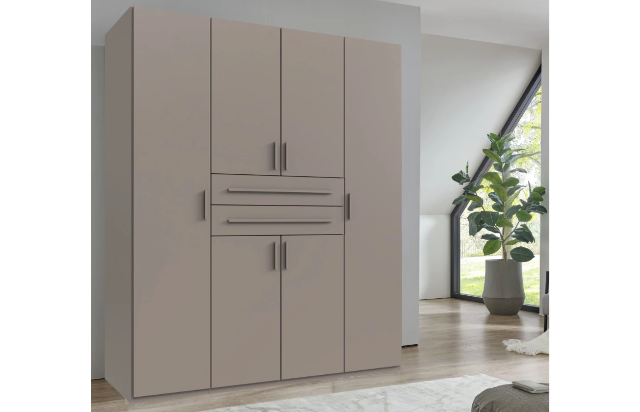 Šatníková skriňa so zásuvkami Digit, 225 cm, béžová kašmír/dub artisan 60