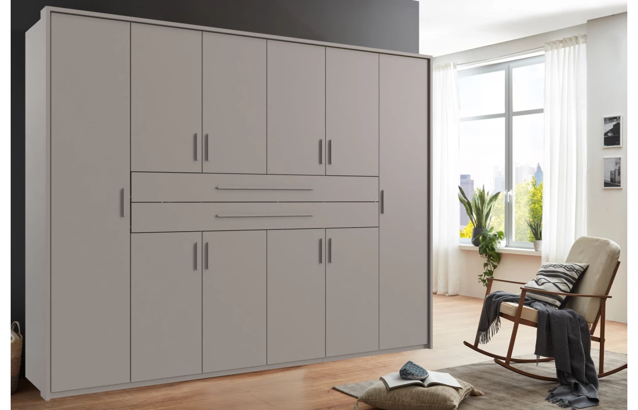 Šatníková skriňa so zásuvkami Digit, 225 cm, béžová kašmír/dub artisan 63