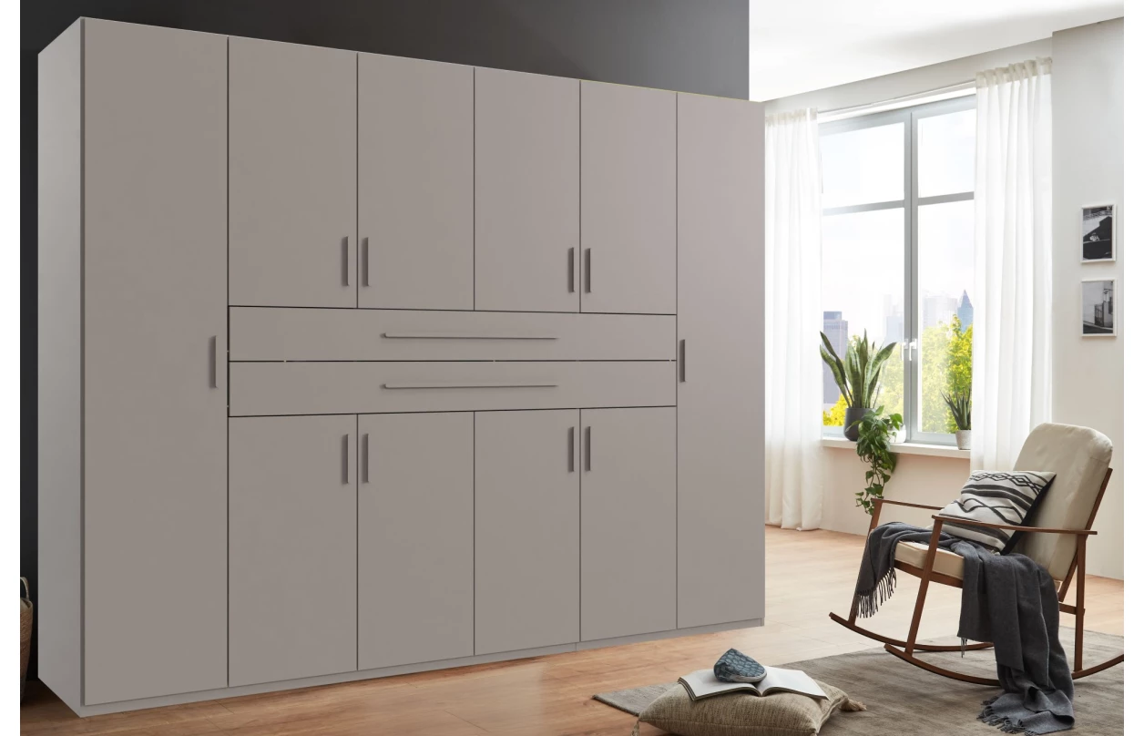 Šatníková skriňa so zásuvkami Digit, 225 cm, béžová kašmír/dub artisan 64