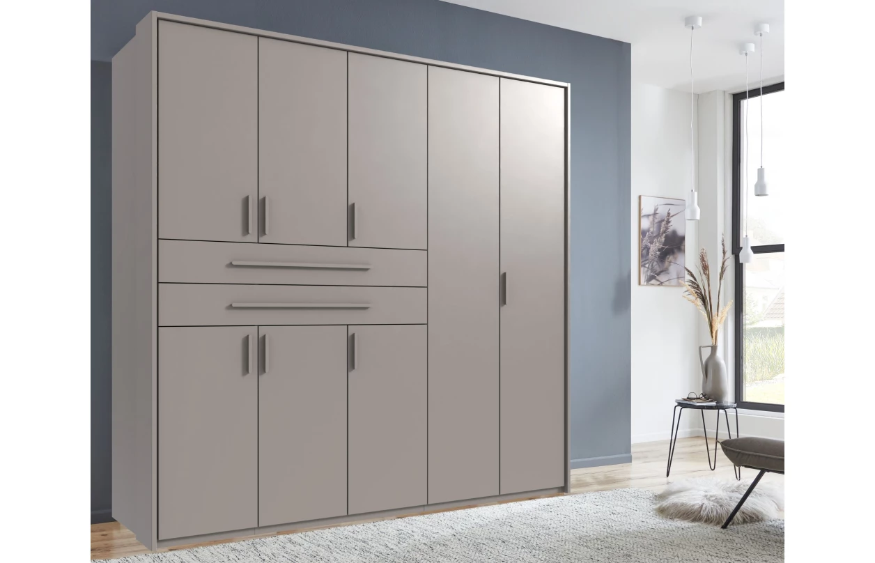 Šatníková skriňa so zásuvkami Digit, 225 cm, béžová kašmír/dub artisan 65