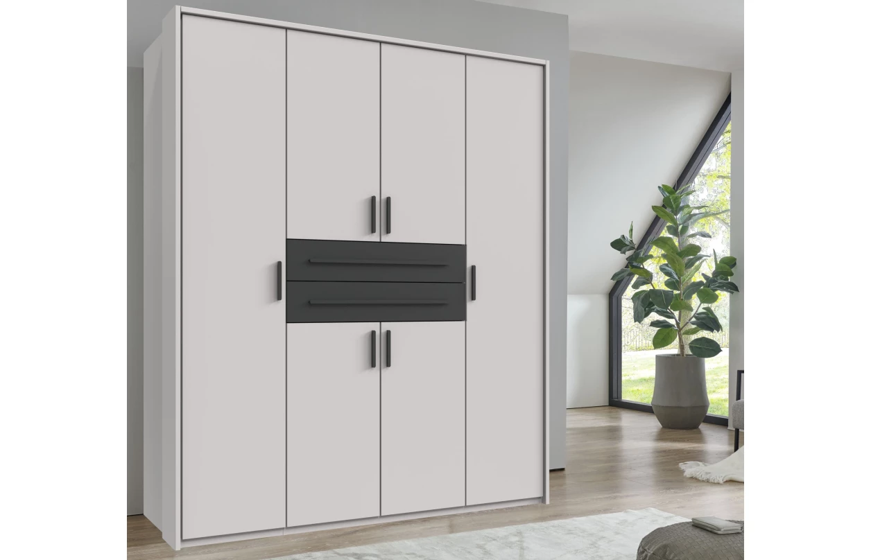 Šatníková skriňa so zásuvkami Digit, 225 cm, béžová kašmír/dub artisan 76