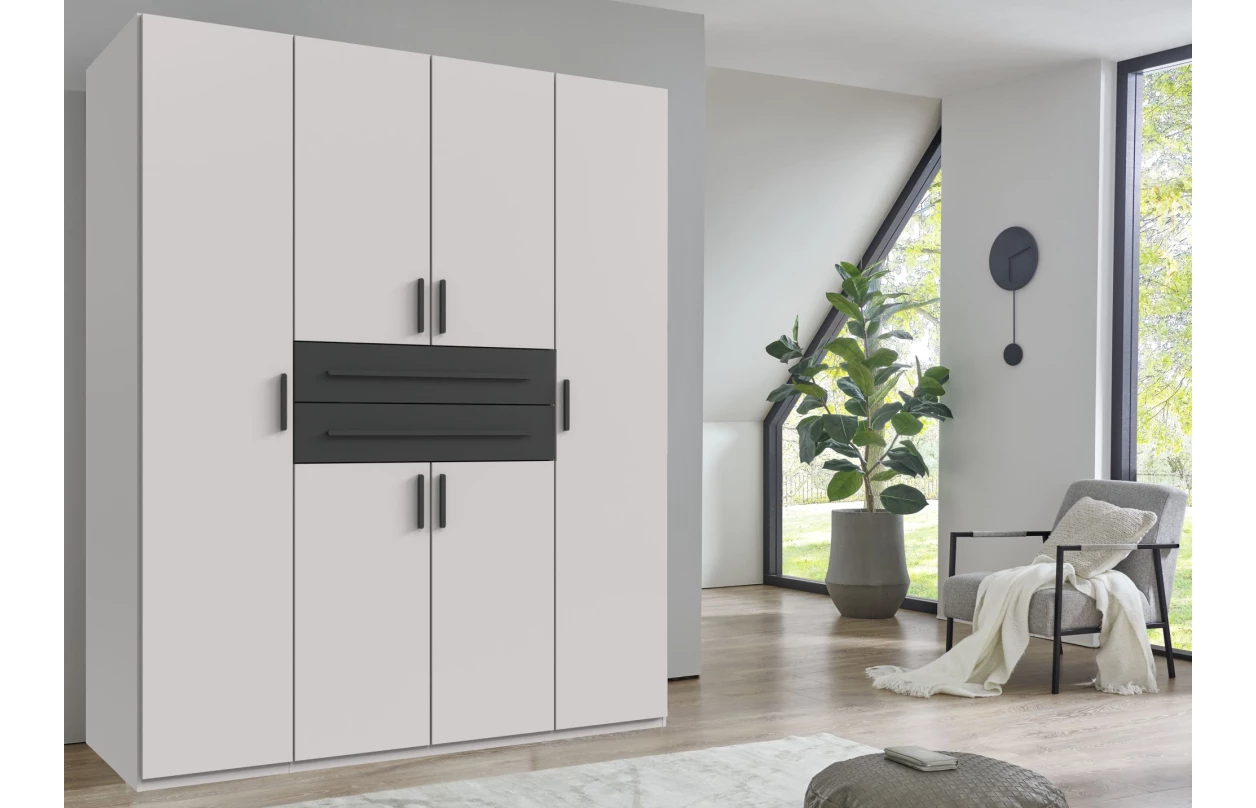 Šatníková skriňa so zásuvkami Digit, 225 cm, béžová kašmír/dub artisan 77