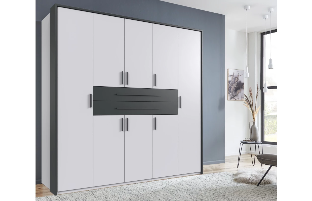 Šatníková skriňa so zásuvkami Digit, 225 cm, béžová kašmír/dub artisan 78