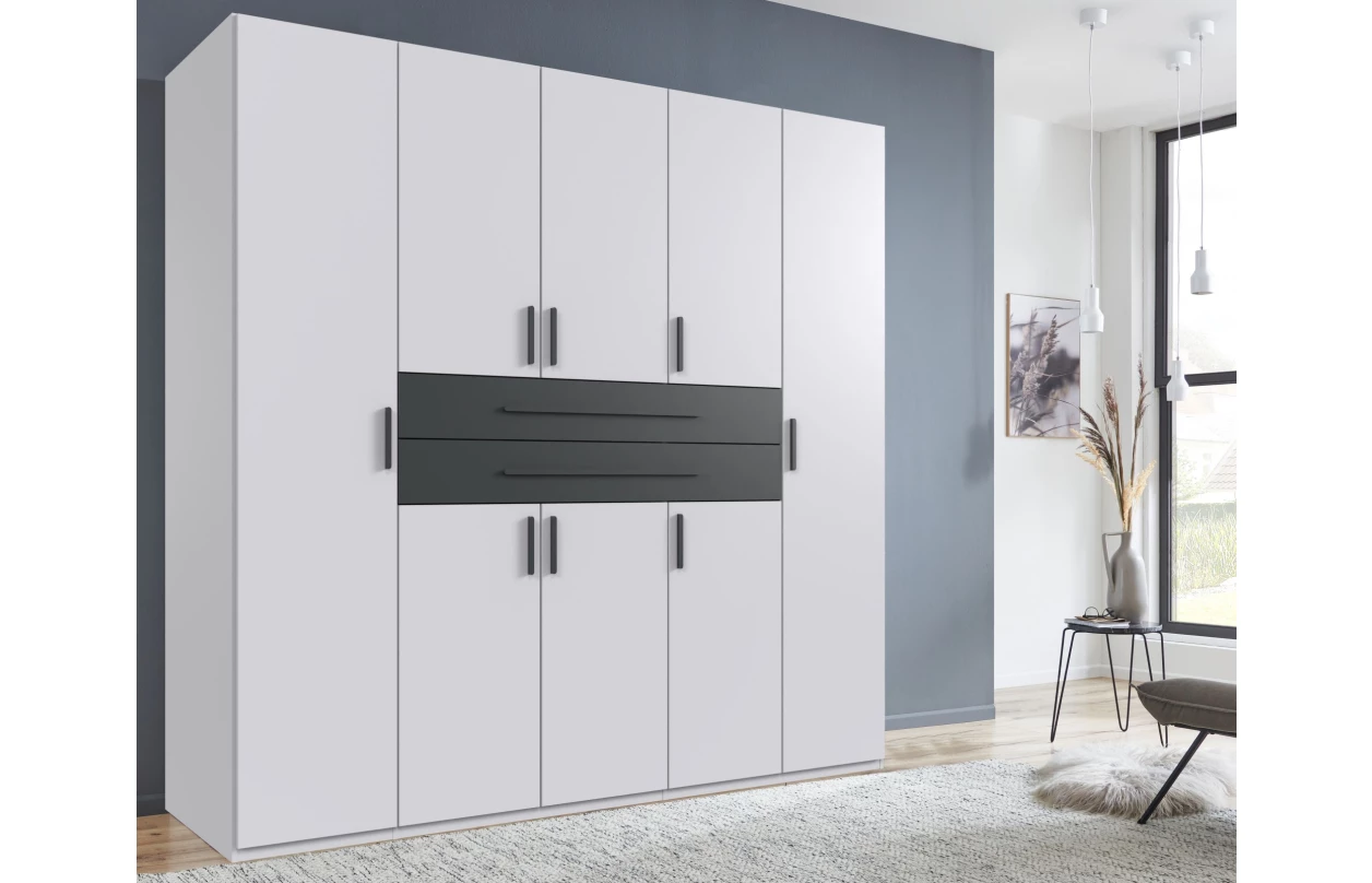 Šatníková skriňa so zásuvkami Digit, 225 cm, béžová kašmír/dub artisan 79