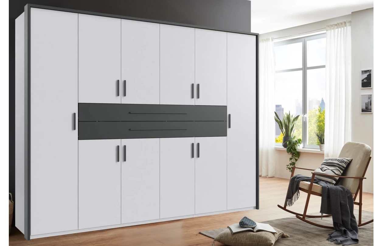 Šatníková skriňa so zásuvkami Digit, 225 cm, béžová kašmír/dub artisan 80