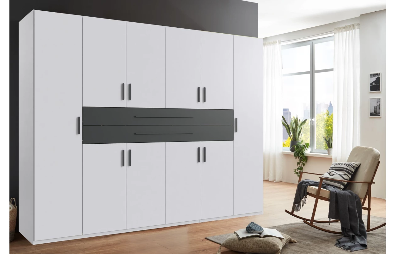 Šatníková skriňa so zásuvkami Digit, 225 cm, béžová kašmír/dub artisan 81
