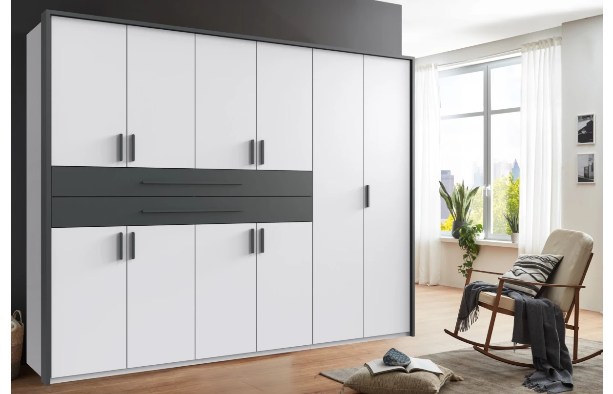 Šatníková skriňa so zásuvkami Digit, 225 cm, béžová kašmír/dub artisan 83