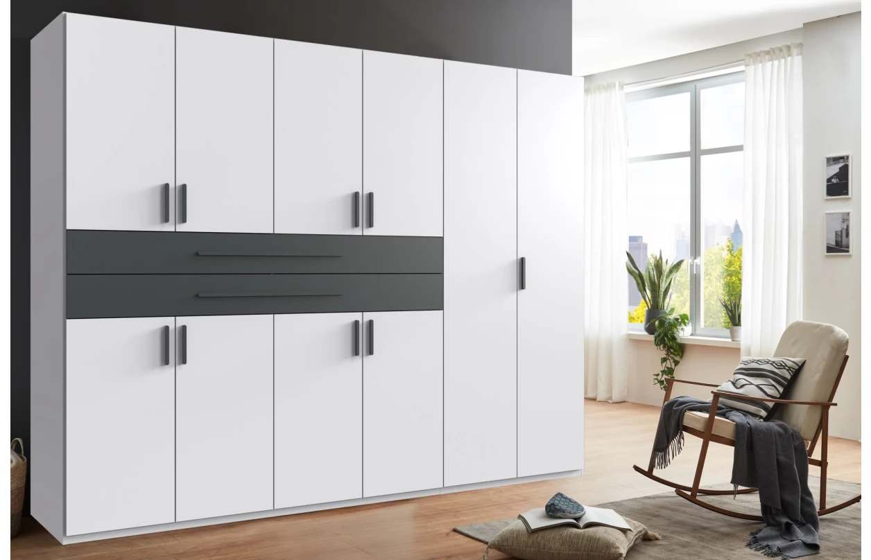 Šatníková skriňa so zásuvkami Digit, 225 cm, béžová kašmír/dub artisan 84